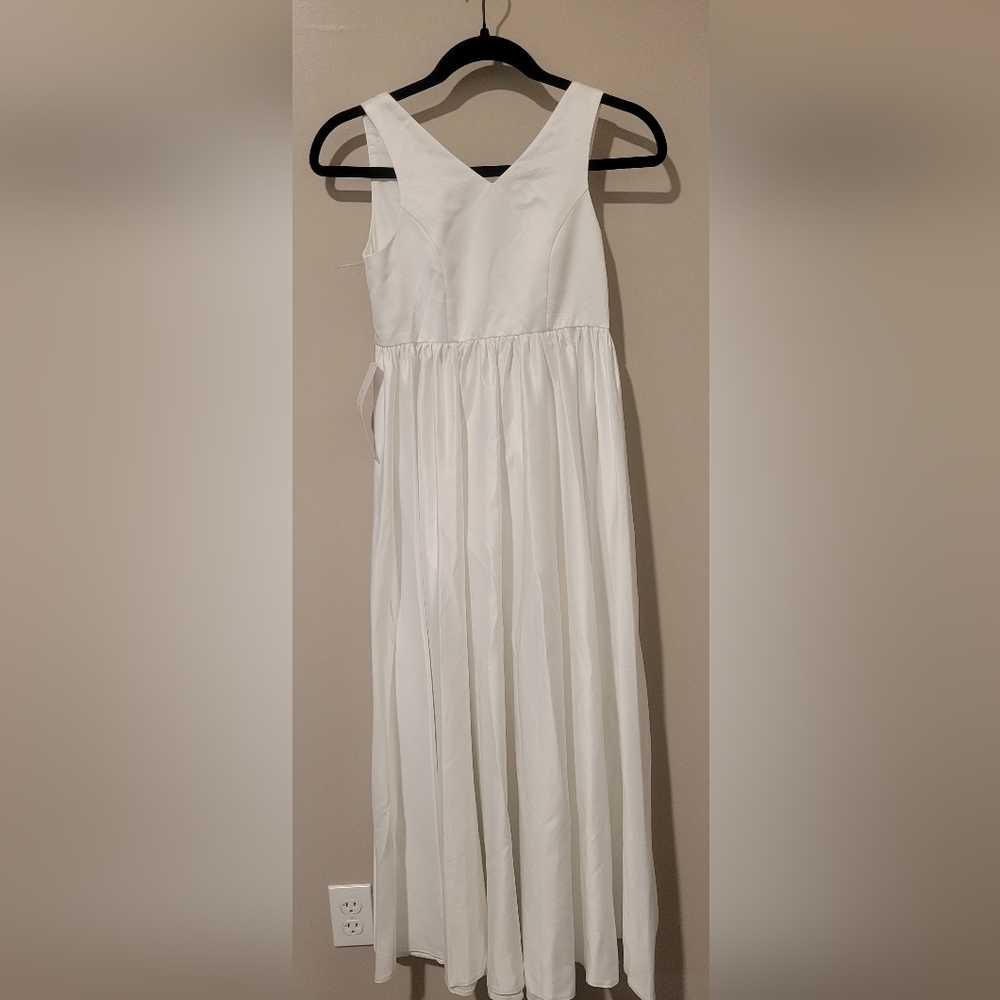 Azazie Hathaway Satin Dress In Ivory. Nwt Size 8 In Juniors